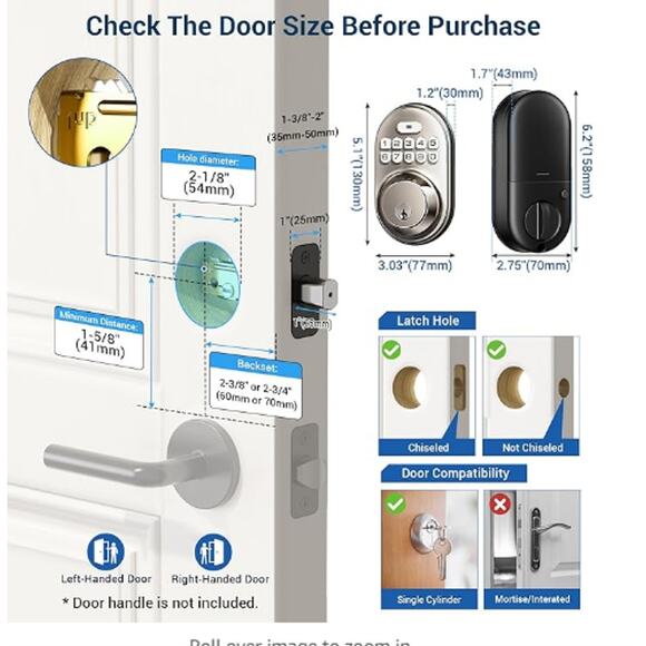 Veise RZ-A Keypad Digital Deadbolt Keyless Entry Door Lock in Satin Nickel New - Picture 5 of 9